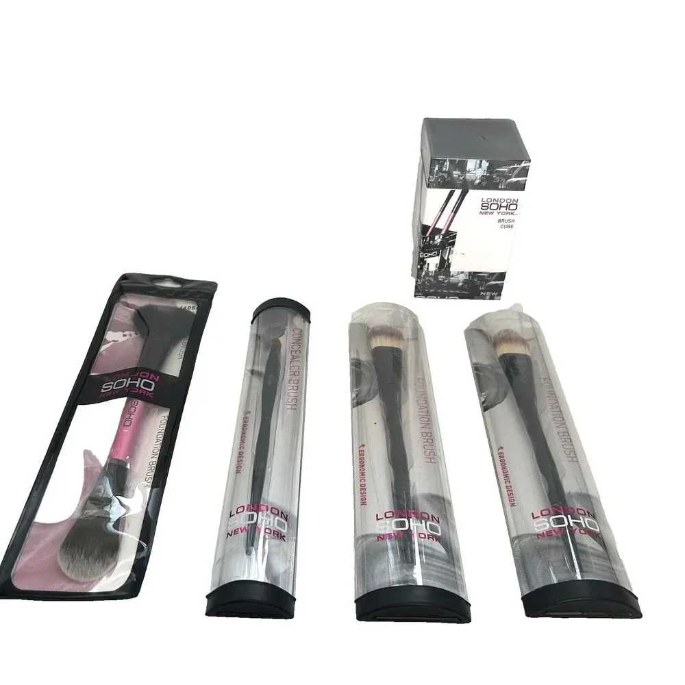 London SOHO New York Makeup Brush Lot + Brush Cube Holder NEW Sealed
